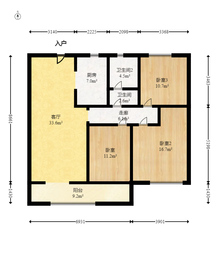 日盛湖湘花苑  3室2厅2卫    78.0万 日盛湖湘花苑  3室2厅2卫    78.0万户型图