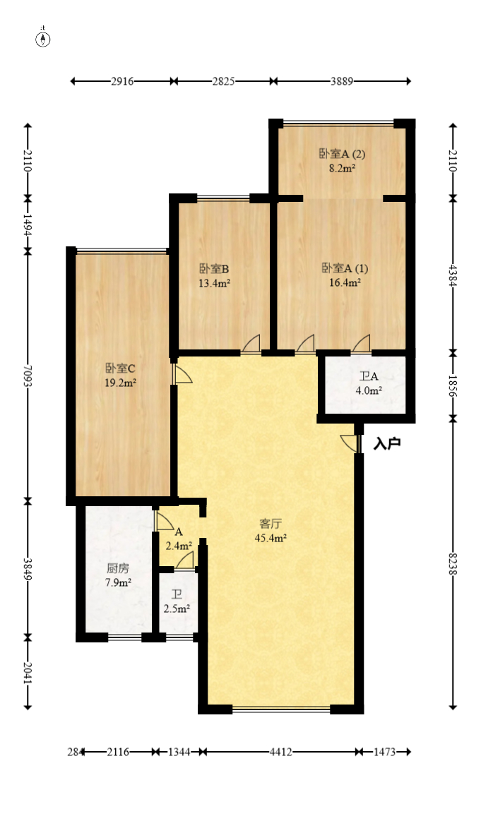 阳明山庄  3室2厅2卫   66.00万室内图1