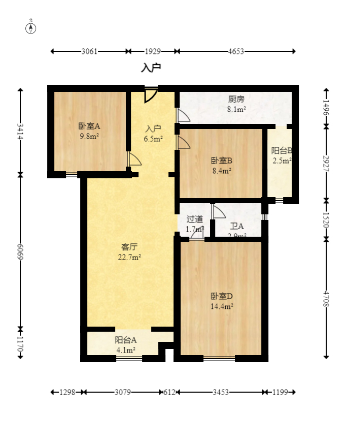 卓越蔚蓝城邦  3室2厅1卫   85.00万室内图1