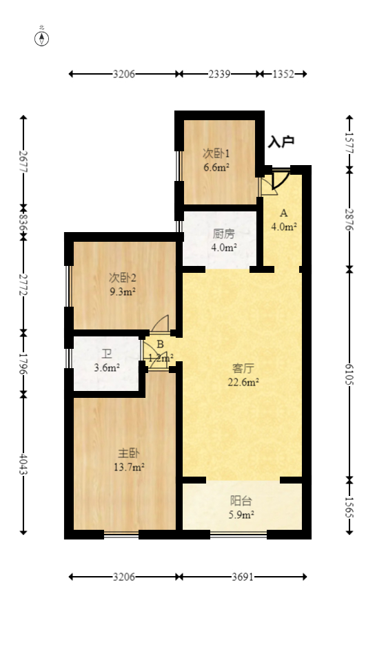 家和院  3室2厅1卫   69.90万室内图1