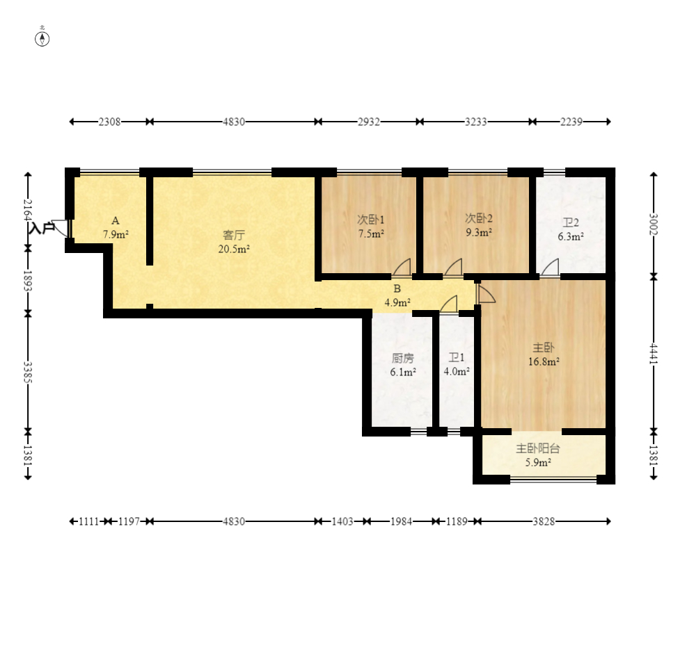 锦璨家园  3室2厅1卫    62.8万室内图1