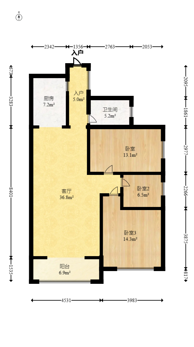 三景华御  3室2厅1卫    73.68万室内图1