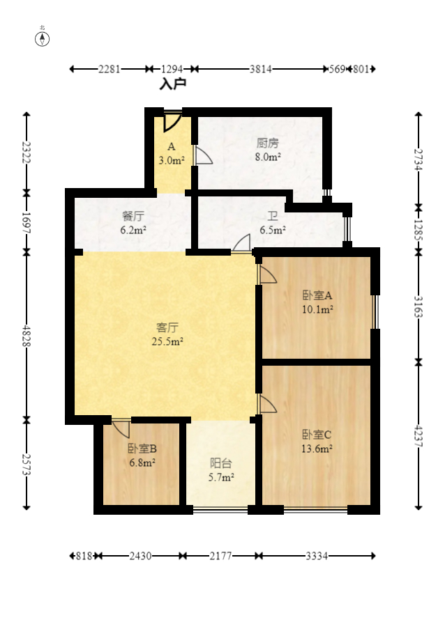 山水嘉园  3室2厅1卫   65.00万室内图1