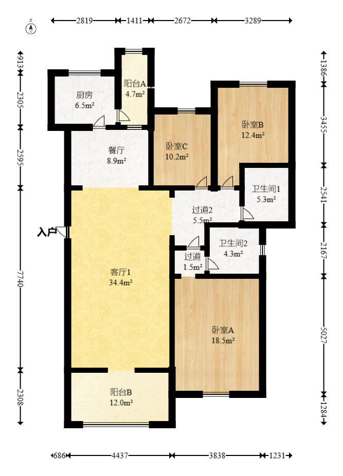 鸿铭中心 3室2厅2卫 106.0万 鸿铭中心 3室2厅2卫 106.0万户型图