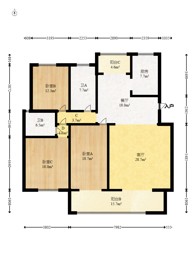 森林城  3室2厅2卫   110.00万室内图1