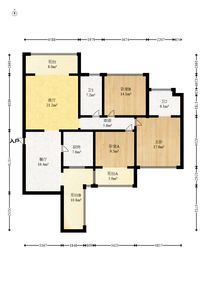 金鼎公园尚 3室2厅2卫 69.8万 金鼎公园尚 3室2厅2卫 69.8万户型图