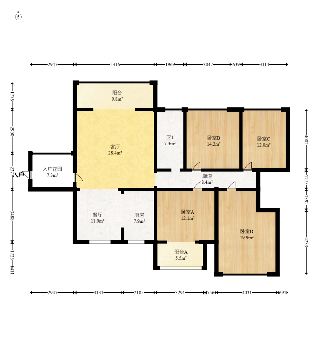 金鼎公园尚  4室2厅1卫    110.0万室内图1