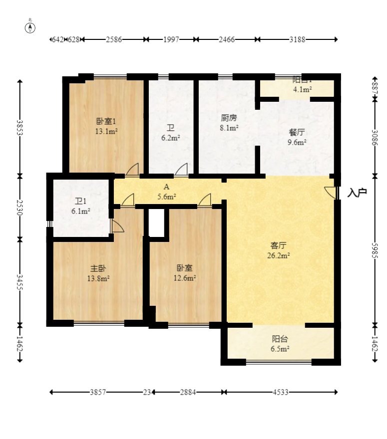 星城春晓  3室2厅2卫   108.00万室内图1