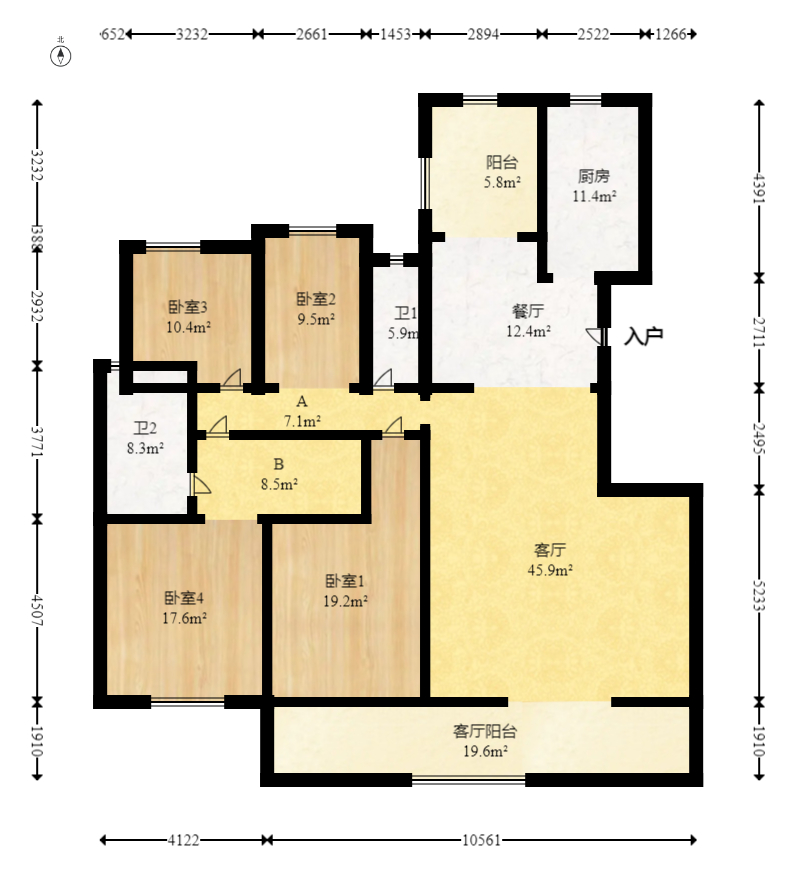 长城水郡  4室2厅1卫   157.60万室内图1