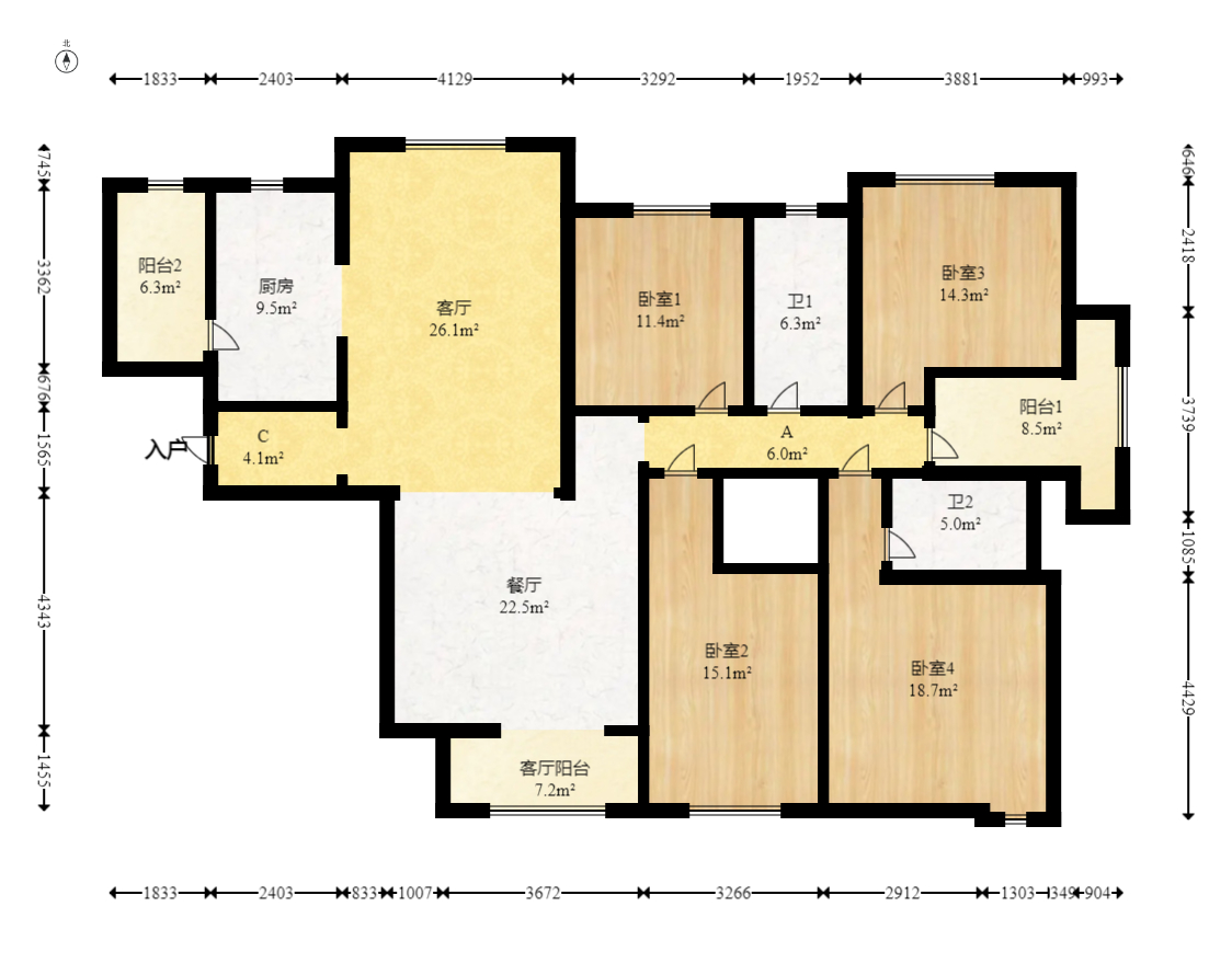 湘府9号  4室2厅2卫    170.0万 湘府9号  4室2厅2卫    170.0万户型图