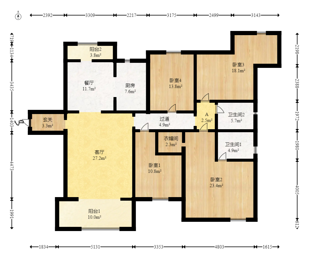珠江东方明珠（新地东方明珠）一二期  4室2厅2卫   138.00万室内图1