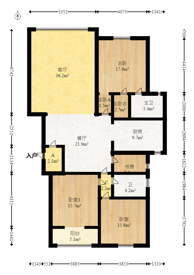 京电花园  4室2厅2卫   136.00万室内图1