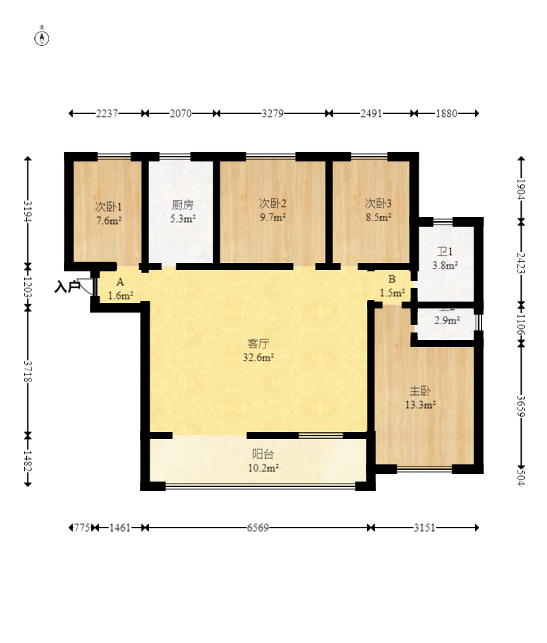 奥凯花园  4室2厅2卫   89.80万室内图1