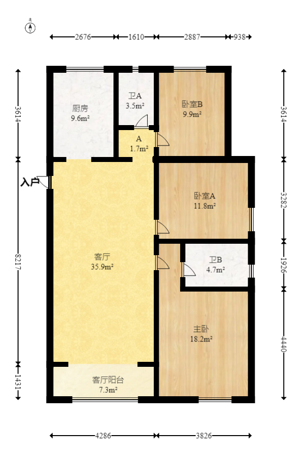 兰亭都荟（璟峰苑）  3室2厅2卫   175.00万室内图1