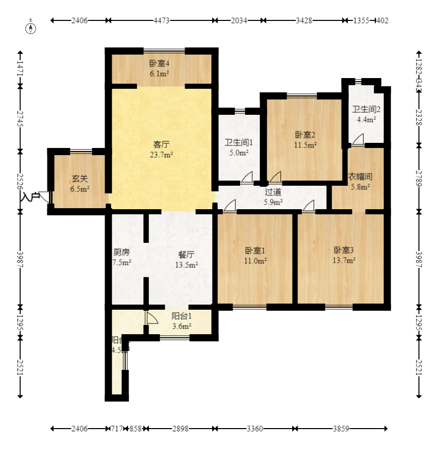 润和又一城  3室2厅2卫    109.0万室内图1