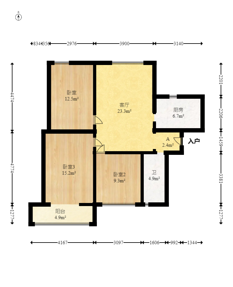 长房时代城  3室2厅1卫   108.00万室内图1