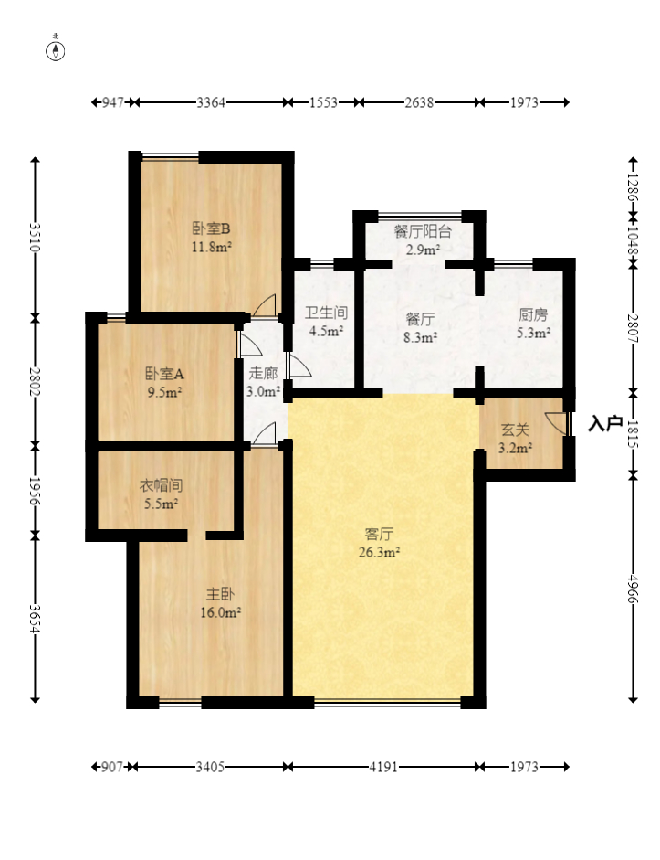 北辰中央公园C区  3室2厅2卫   128.50万室内图1