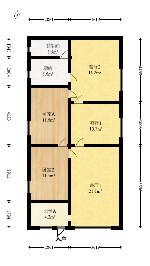 遥感中心  3室2厅1卫   65.00万室内图1