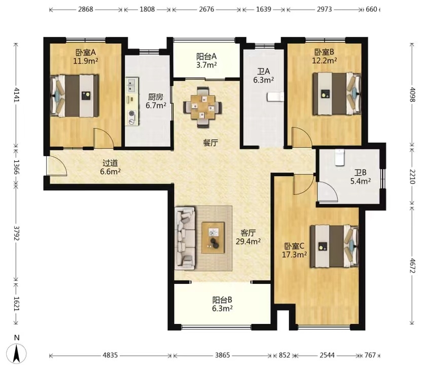 凯旋名门人民中路1006号 3室2厅2卫 86.0万 凯旋名门人民中路1006号 3室2厅2卫 86.0万室内图