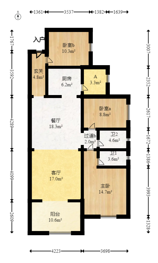 润和美郡（润和紫郡五期）  3室2厅2卫   78.80万室内图1