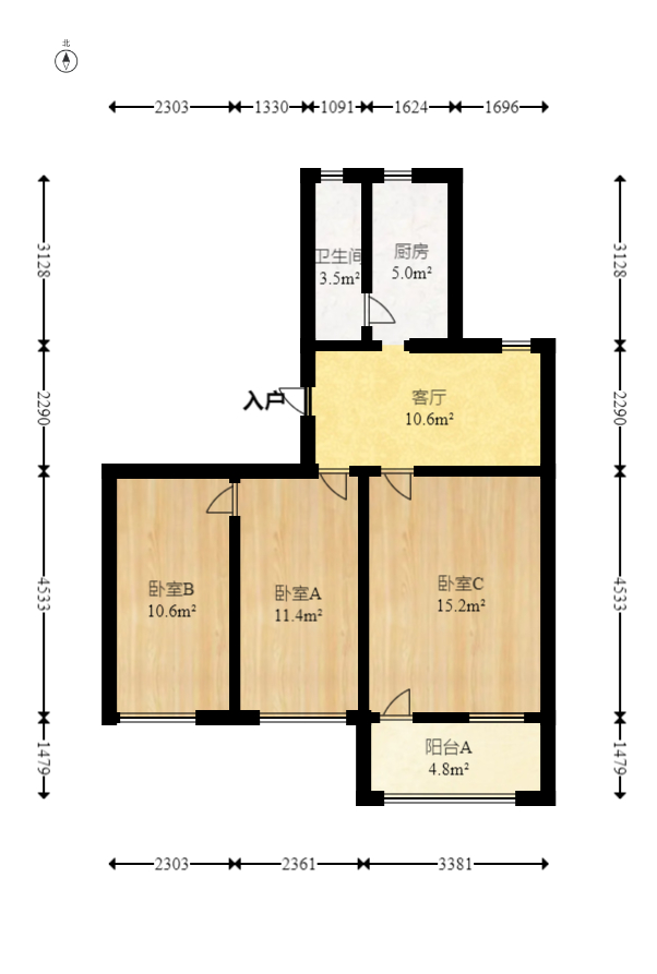 红旗区三片 3室1厅1卫 46.0万 红旗区三片 3室1厅1卫 46.0万户型图