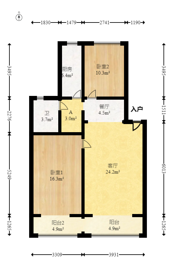 湘樟园小区（湘樟家园）  2室2厅1卫   43.80万室内图1