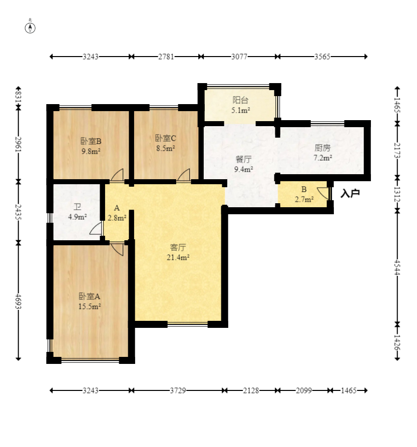 福天藏郡院子  3室2厅1卫    85.0万室内图1