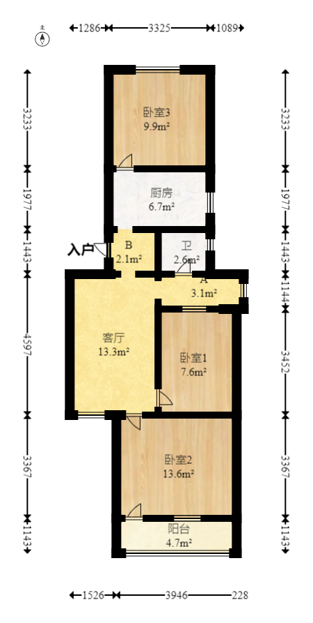 火星一片  3室1厅1卫   55.00万室内图1