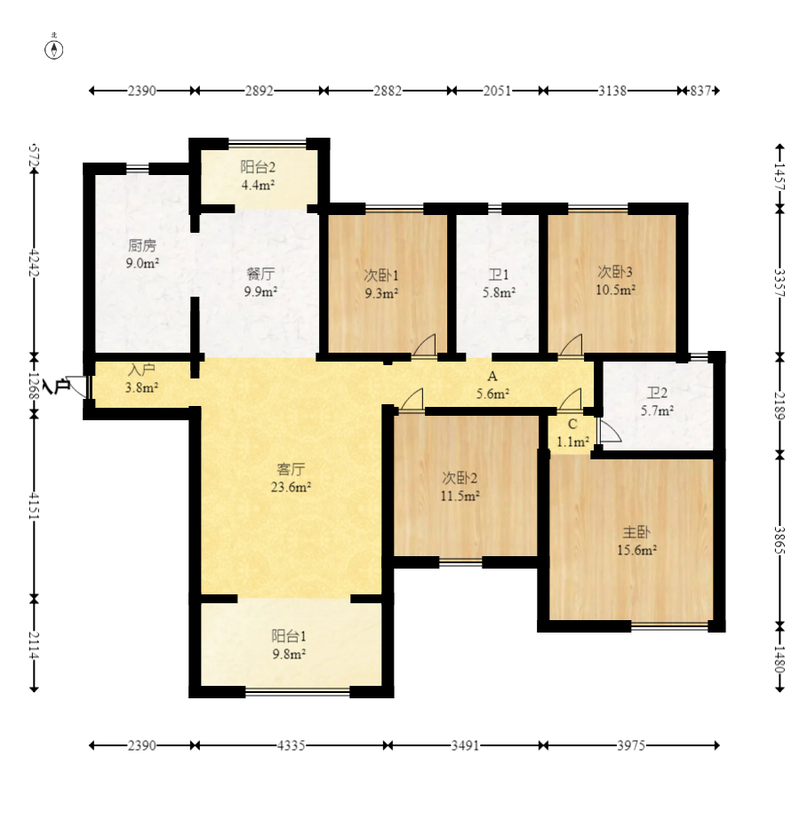 长房雍景湾  4室2厅2卫    158.0万室内图1
