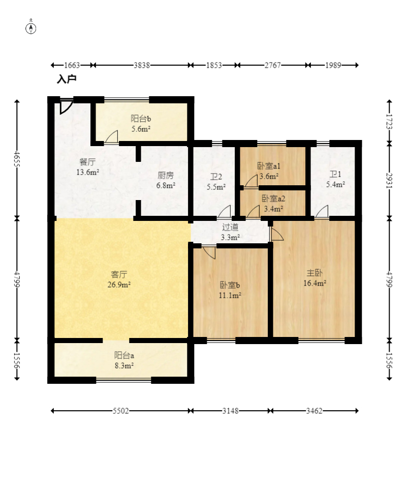 澳海文澜府 3室2厅2卫 74.5万 澳海文澜府 3室2厅2卫 74.5万户型图