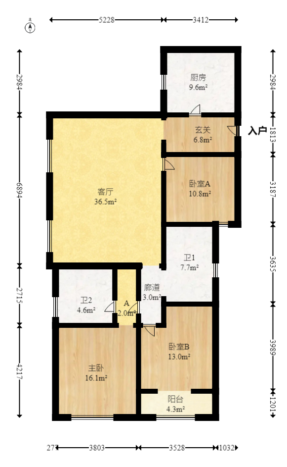 邦盛水岸御园  3室2厅2卫   105.00万室内图1