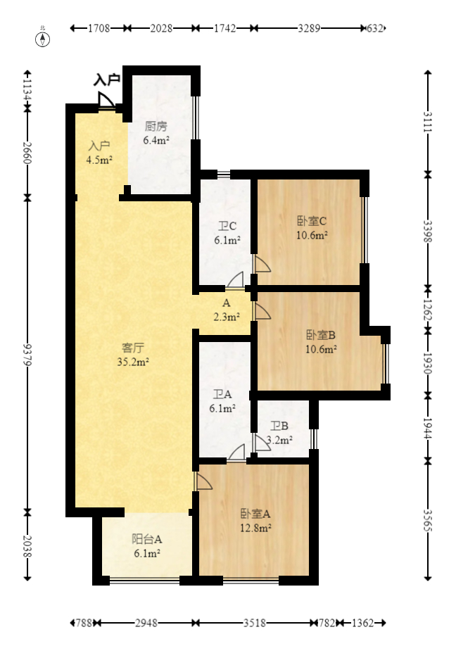 保利城（中航城国际社区、郡原美村）  3室2厅2卫   78.00万室内图1