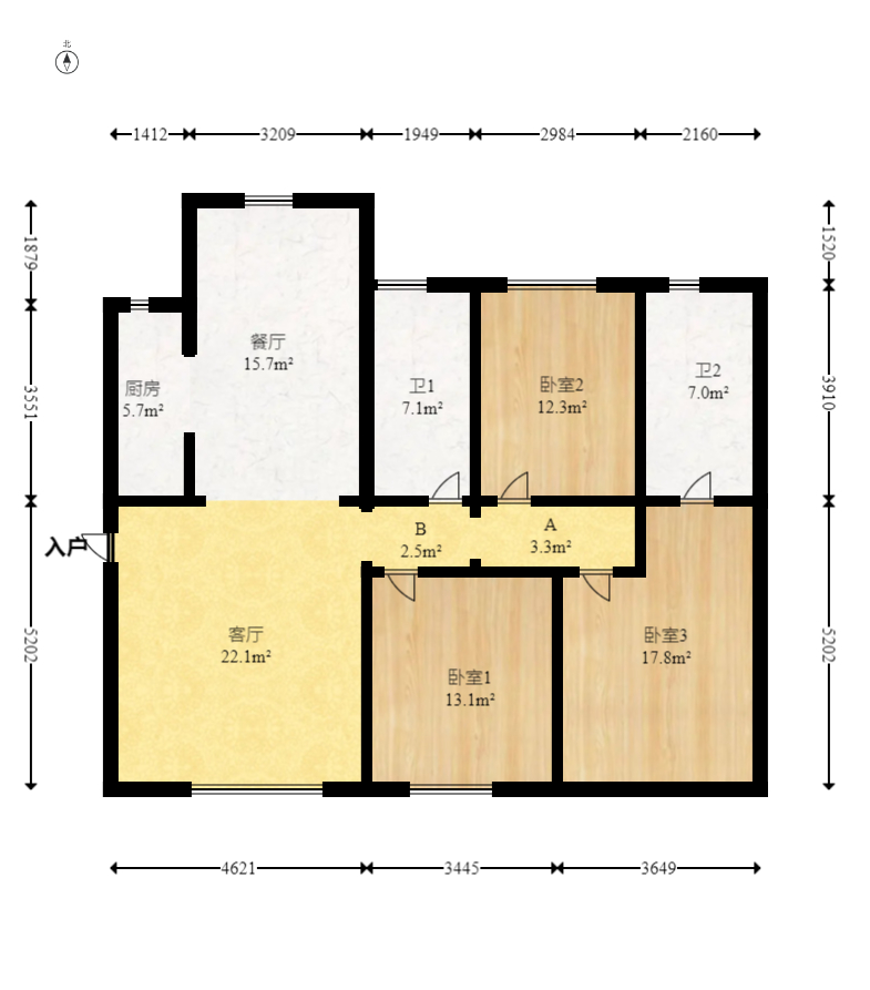 明昇壹城（明昇时代广场）一期  3室2厅1卫   330.00万室内图1