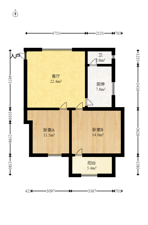 通泰街龙王宫  2室1厅1卫   56.00万室内图1