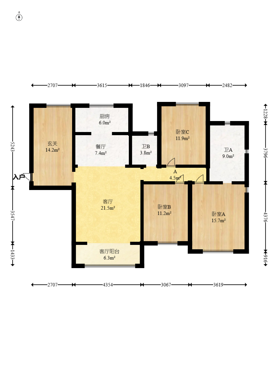 中铁西江悦一期  4室2厅1卫    115.0万室内图1