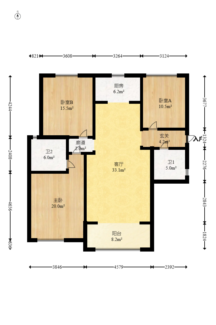 江山帝景哈佛  3室2厅2卫   118.90万室内图1