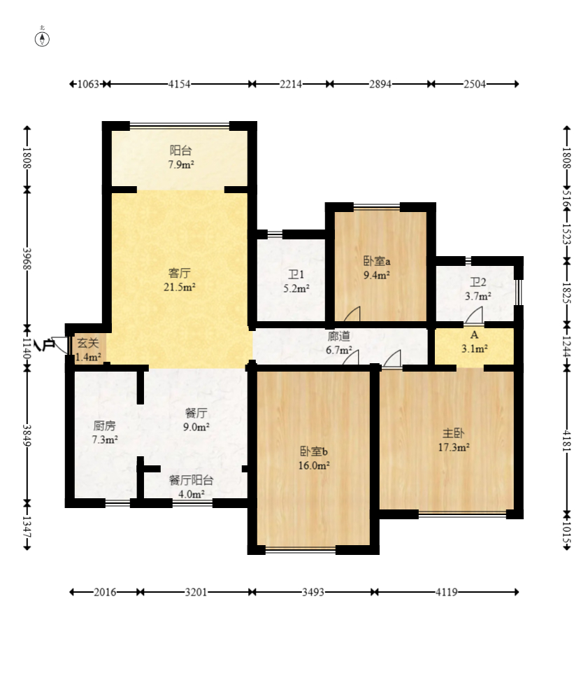 保利麓谷林语F区  3室2厅2卫    125.0万室内图1