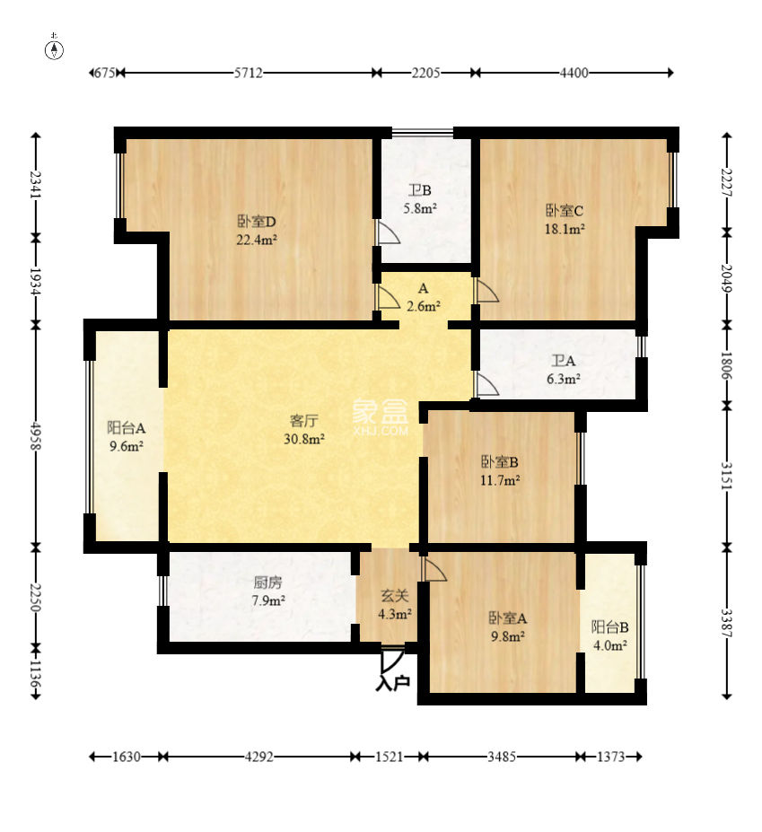 华盛新外滩  4室2厅1卫   186.00万