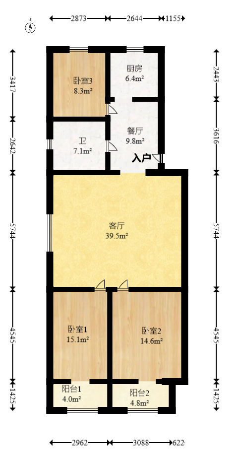 金三角花园  3室2厅1卫   52.80万室内图1