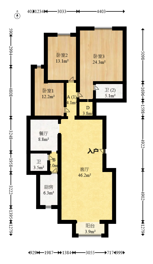 中江佳境天成  3室2厅2卫    125.0万 中江佳境天成  3室2厅2卫    125.0万户型图