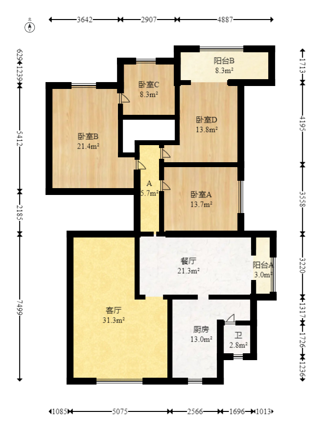 四季美景一、二期  4室2厅2卫   152.00万室内图1