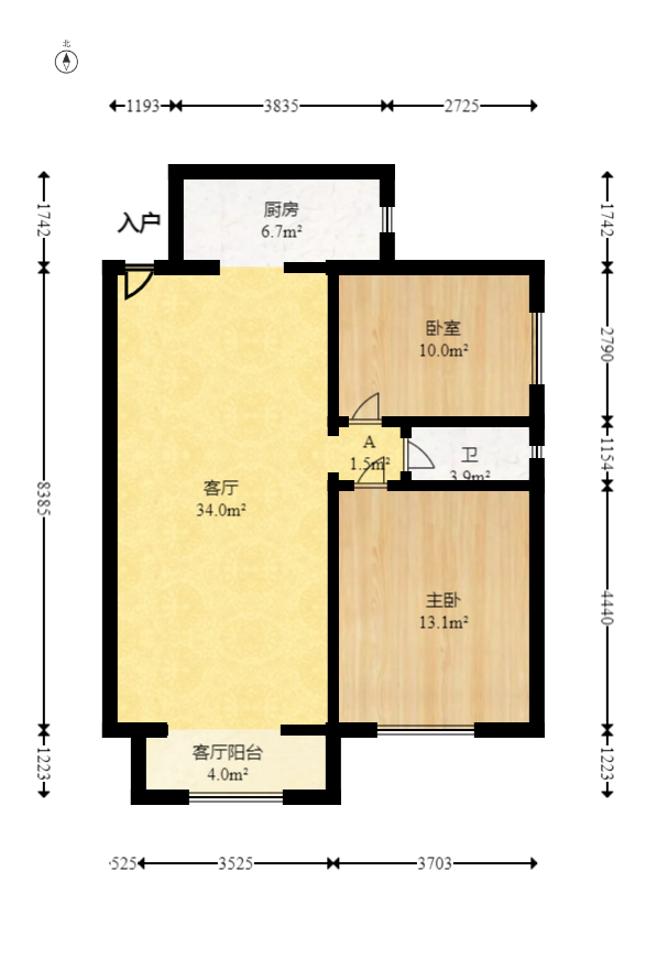 时代星城  1室2厅1卫   54.80万室内图1