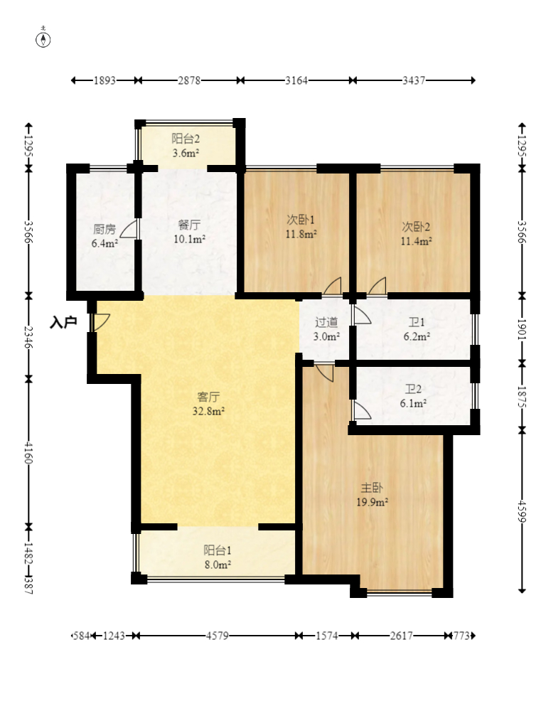 北辰三角洲C3区  3室2厅2卫    228.0万室内图1