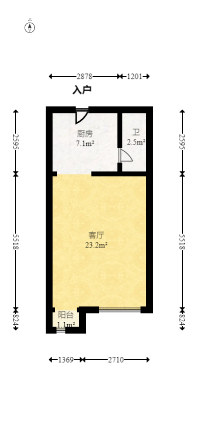 金茂梅溪湖  1室1厅1卫   37.00万室内图1