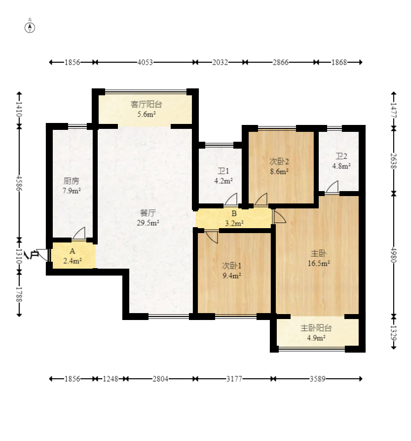 深业睿城 3室2厅2卫 106.80万 深业睿城 3室2厅2卫 106.80万户型图