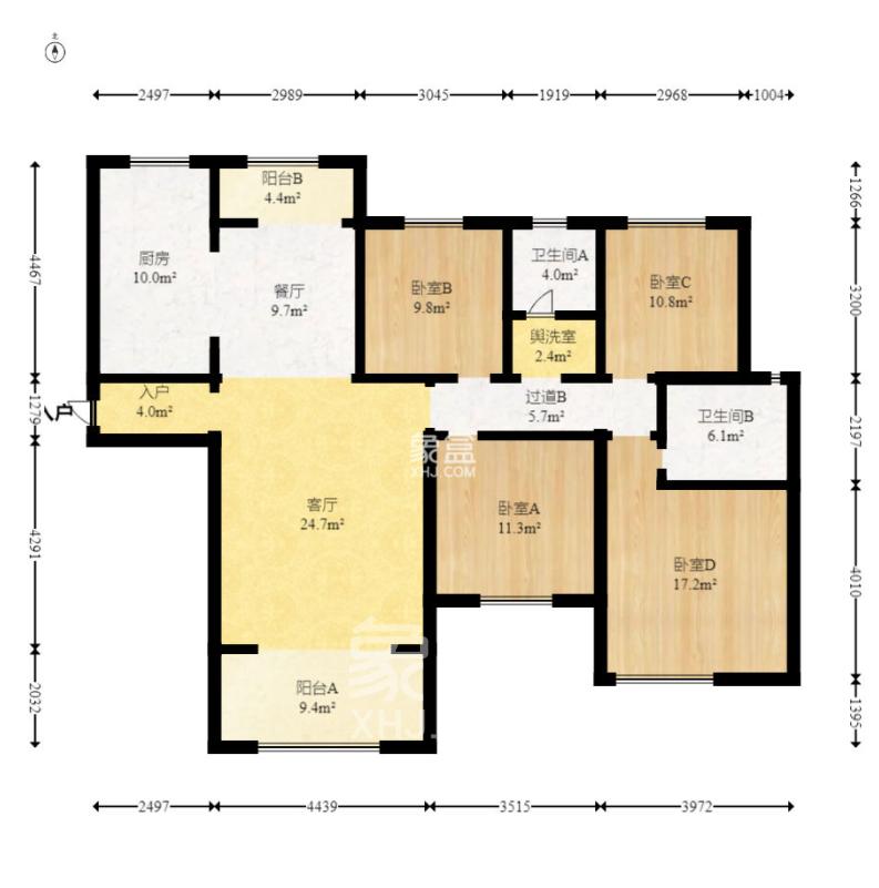 长房明宸府  4室2厅2卫   2200.00元/月室内图1