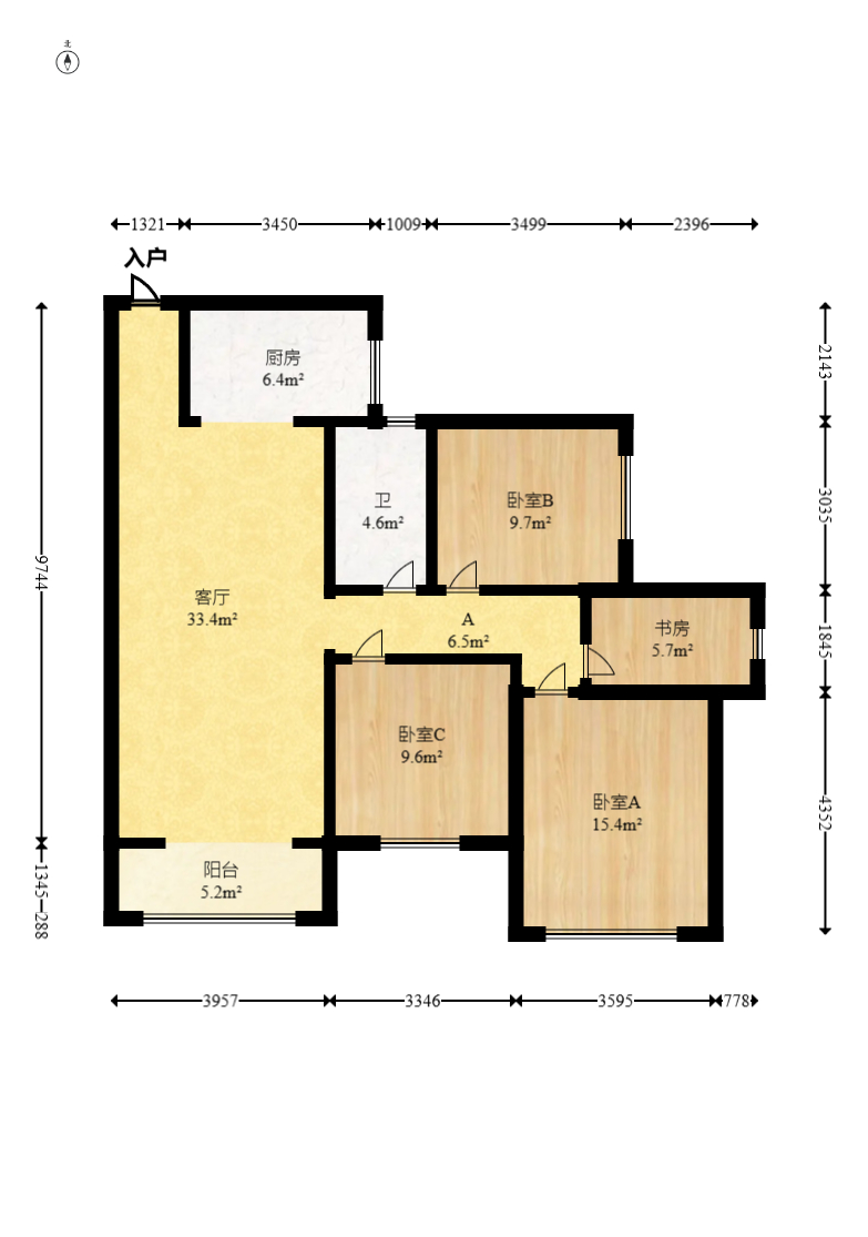 达美D6区  3室2厅2卫   115.00万室内图1
