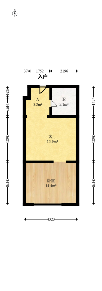 西子一间  1室1厅11卫   39.00万室内图1