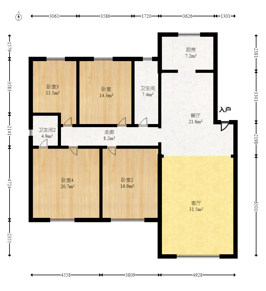 方略学府佳境 4室2厅1卫 85.0万 方略学府佳境 4室2厅1卫 85.0万户型图