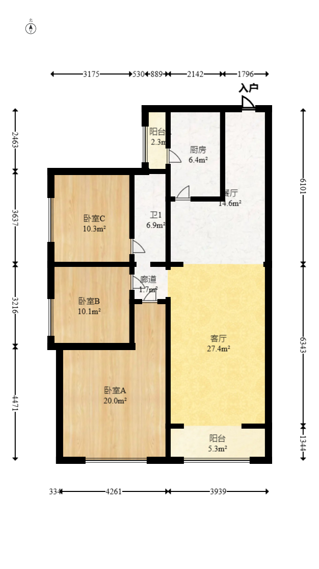 江山帝景雅典  3室2厅1卫   97.00万室内图1